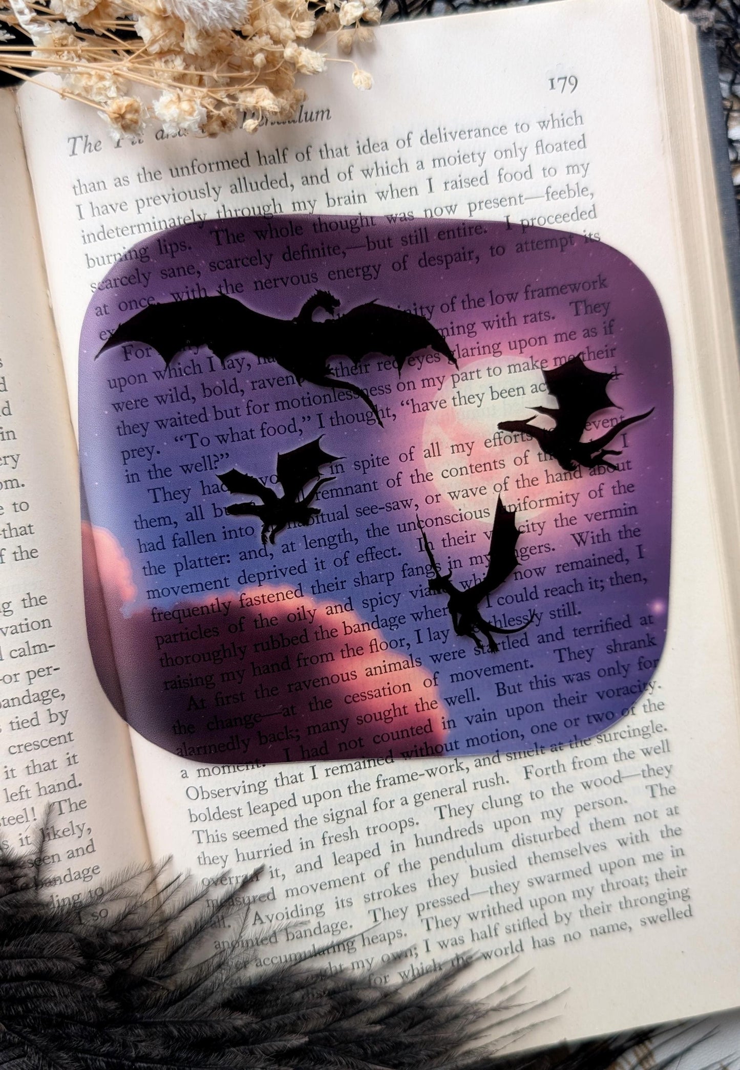 Clear Bookmark Dragons Flying Night Sky Fantasy Sci-Fi Handmade Artist Book Lover Reader Gift