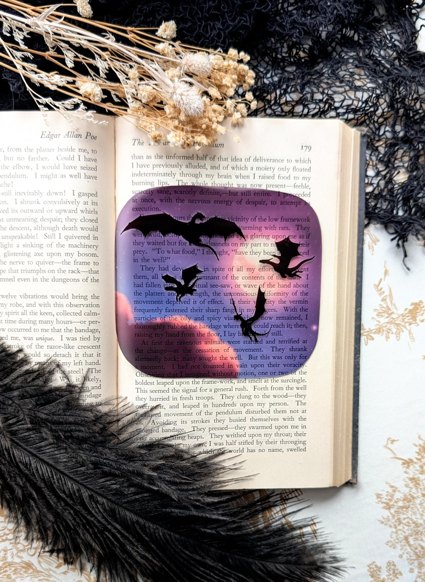 Clear Bookmark Dragons Flying Night Sky Fantasy Sci-Fi Handmade Artist Book Lover Reader Gift