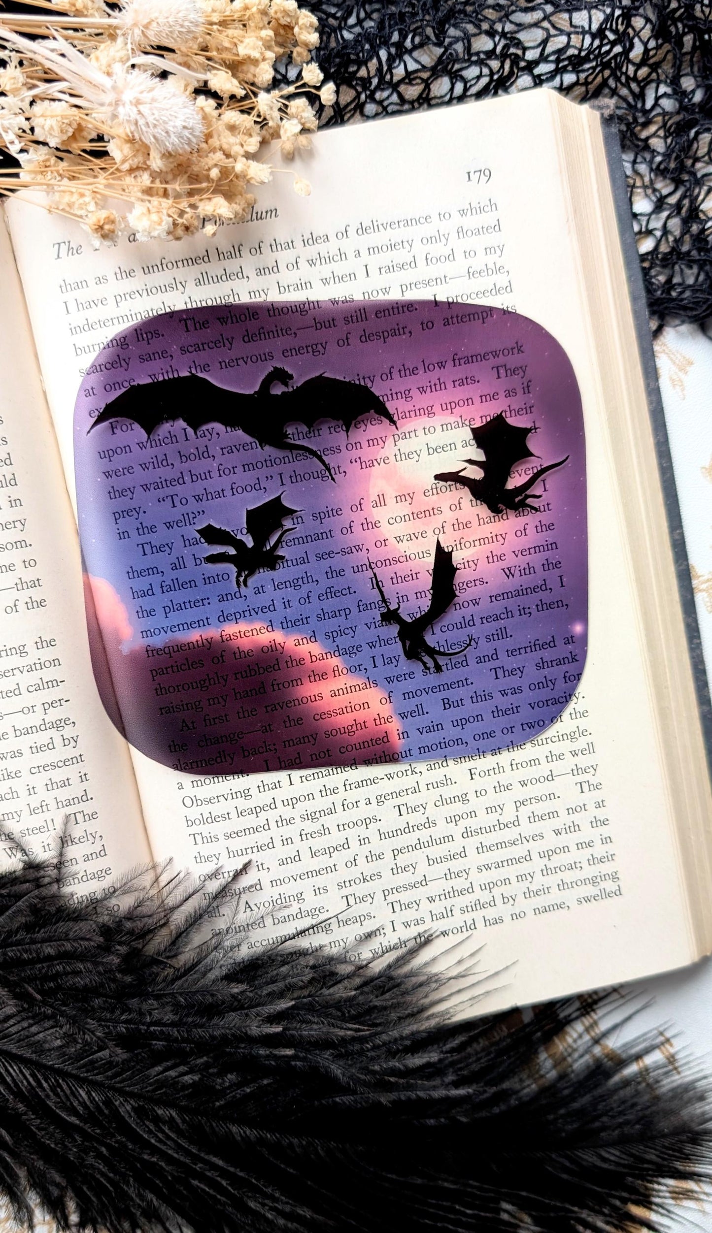 Clear Bookmark Dragons Flying Night Sky Fantasy Sci-Fi Handmade Artist Book Lover Reader Gift