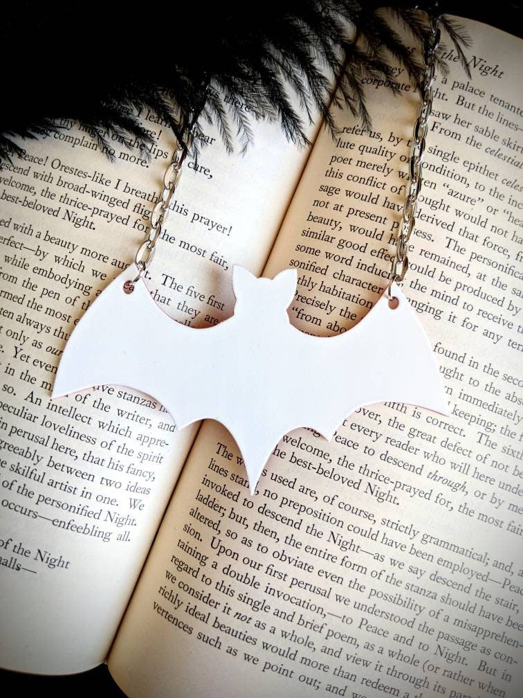 Red Bat Necklace Halloween Goth Gothic Horror Unusual Odd Thorn Hex Girls Cosplay Shrink Plastic Handmade Artist Durable Wearable Art