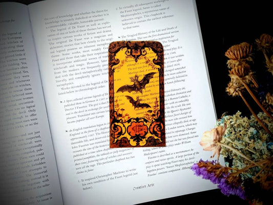 Clear Bookmark Yellow Victorian Vintage Bat Bats Flying Baroque Steampunk Goth Gothic Halloween Horror Creepy Oddities