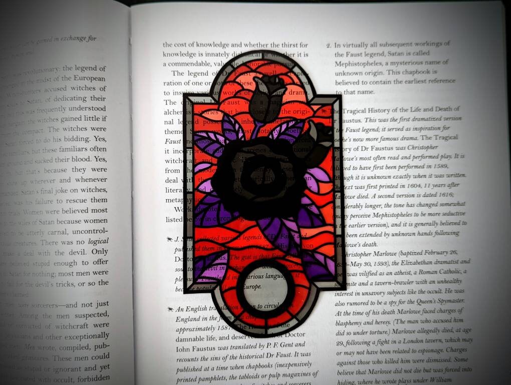 Clear Bookmark Black Rose Flower Stained Glass Mosaic Goth Gothic Halloween Horror Creepy Weird Punk Art