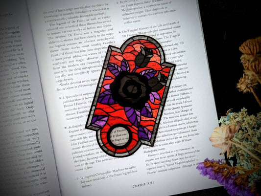 Clear Bookmark Black Rose Flower Stained Glass Mosaic Goth Gothic Halloween Horror Creepy Weird Punk Art