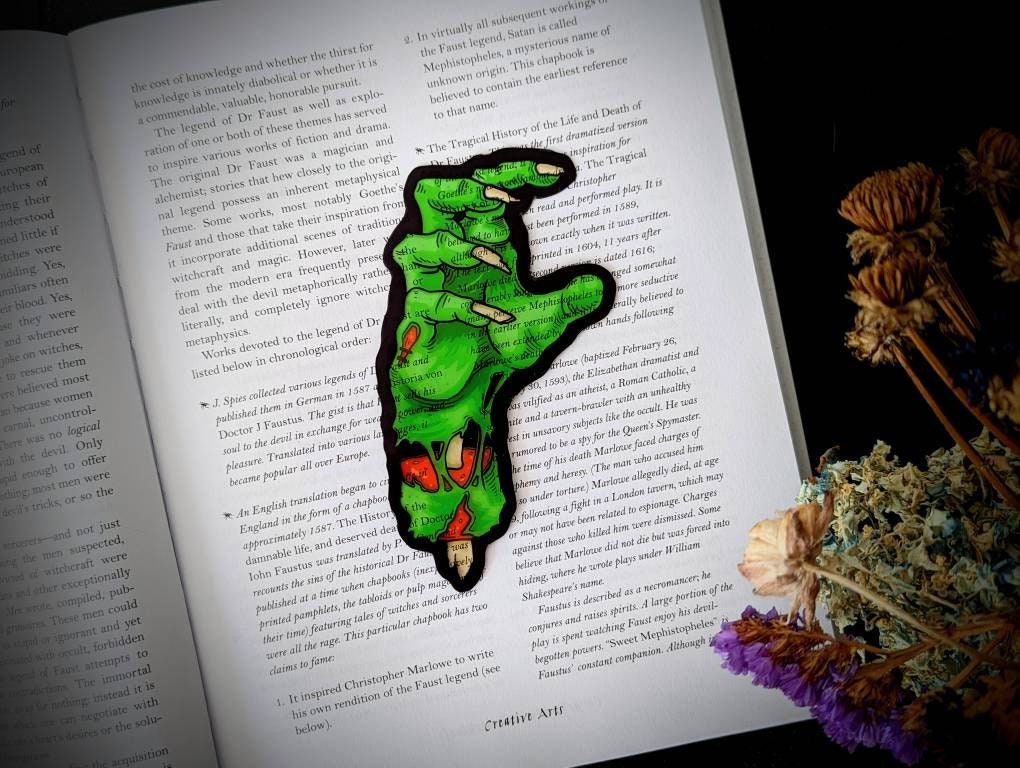 Clear Bookmark Zombie Hand Undead Monster Ghoul Goth Gothic Halloween Horror Creepy Oddities