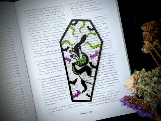 Clear Bookmark Hand Holding Snake Bats Tentacles Witch Coffin Goth Gothic Halloween Horror Creepy Oddities Weird Dark Art
