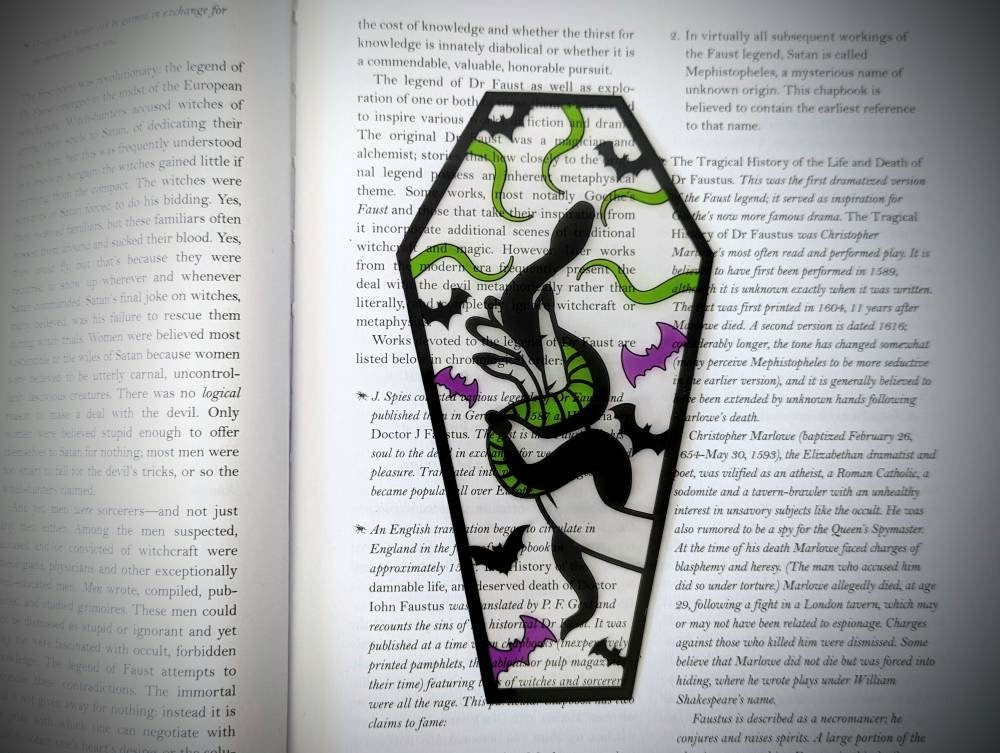 Clear Bookmark Hand Holding Snake Bats Tentacles Witch Coffin Goth Gothic Halloween Horror Creepy Oddities Weird Dark Art