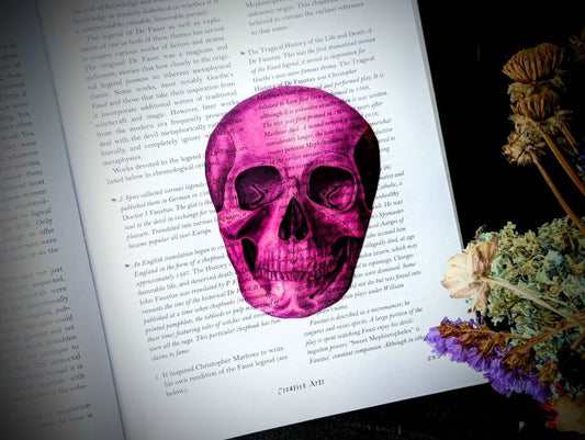 Pink Skull Clear Bookmark Skeleton Goth Gothic Halloween Horror Creepy Spooky Anatomy Oddities