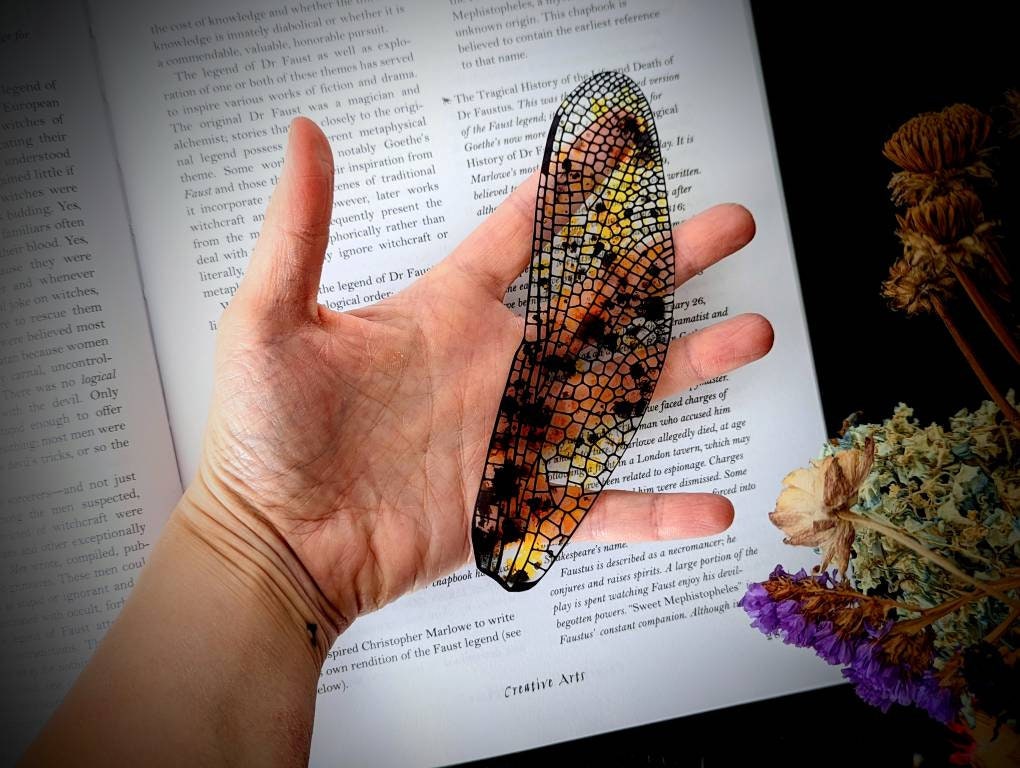 Clear Bookmark Dragonfly Insect Wing Yellow Black Nature Bug Durable Gift