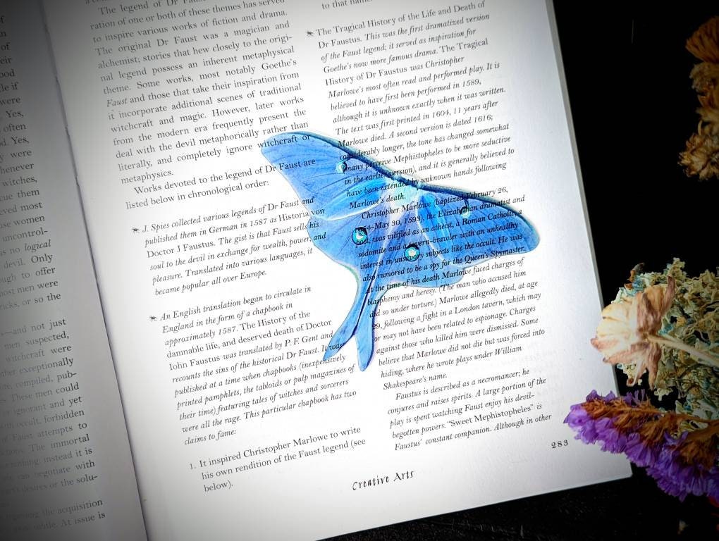Clear Bookmark Luna Moth Blue Goth Gothic Witch Oddities Nature Bug Insect Butterfly