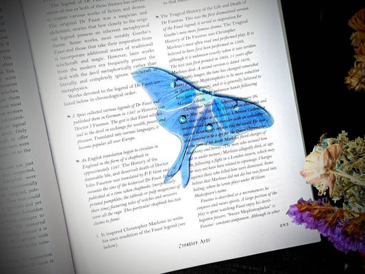Clear Bookmark Luna Moth Blue Goth Gothic Witch Oddities Nature Bug Insect Butterfly