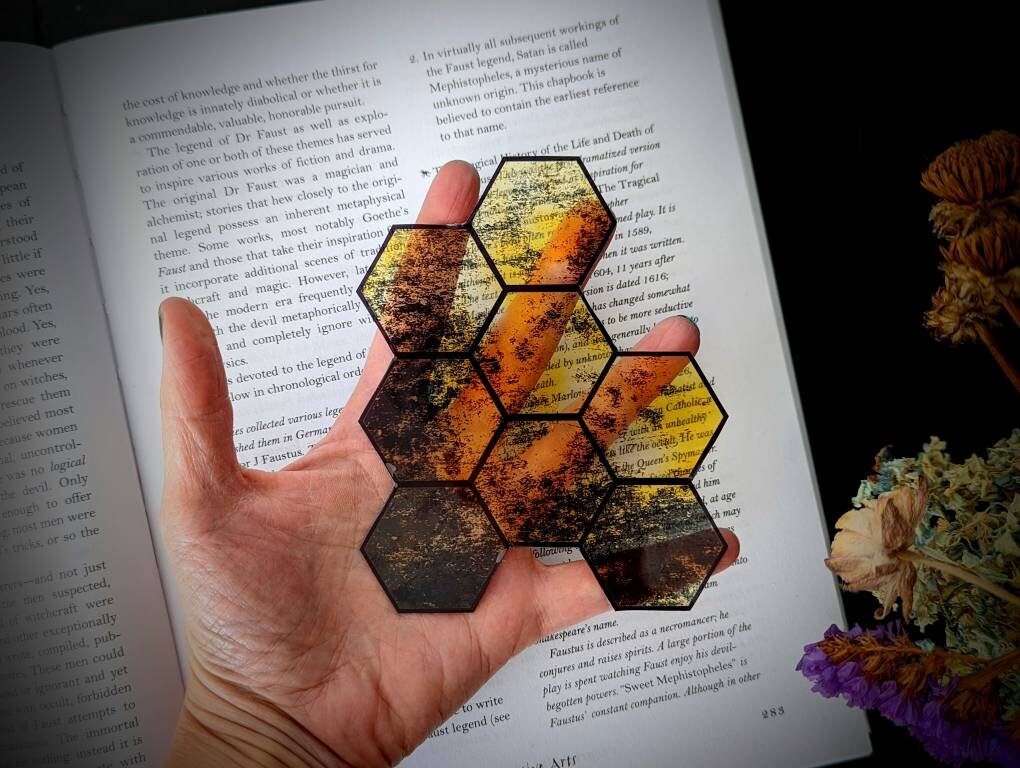 Clear Bookmark Yellow Grunge Honeycomb Bee Bees Goth Gothic Halloween Horror Creepy Oddities