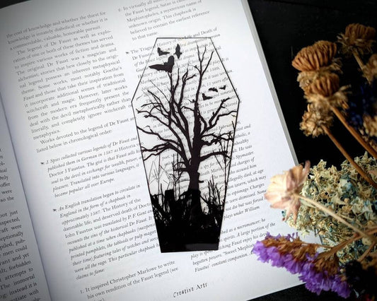 Clear Bookmark Bats Dead Tree Coffin Goth Gothic Halloween Horror Creepy Oddities