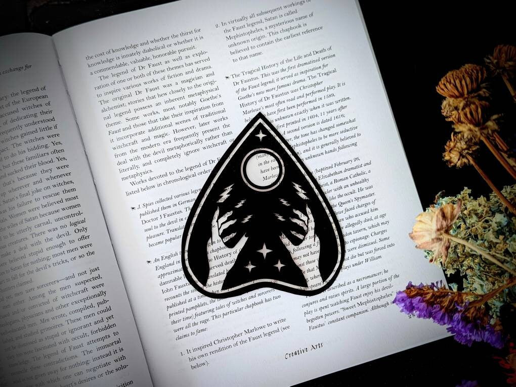 Clear Bookmark Planchette Ouija Witch Witchcraft Occult Goth Gothic Halloween Horror Creepy Oddities Unique Dark Weird