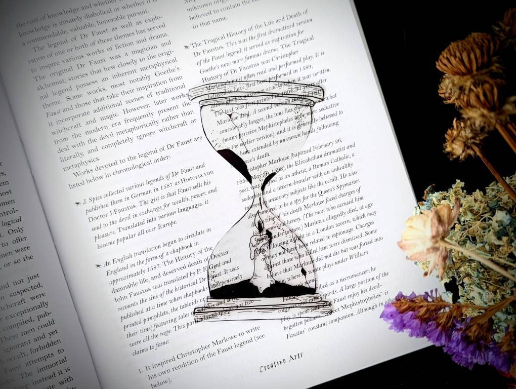 Clear Bookmark Burning Candle Hourglass Time Goth Gothic Halloween Horror Creepy Oddities Unique Dark Weird Art Unique