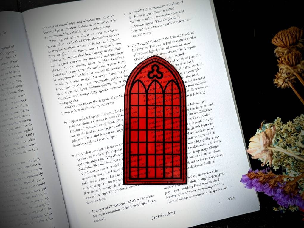 Clear Bookmark Red Cathedral Church Window Goth Gothic Halloween Horror Creepy Oddities