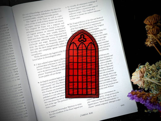 Clear Bookmark Red Cathedral Church Window Goth Gothic Halloween Horror Creepy Oddities