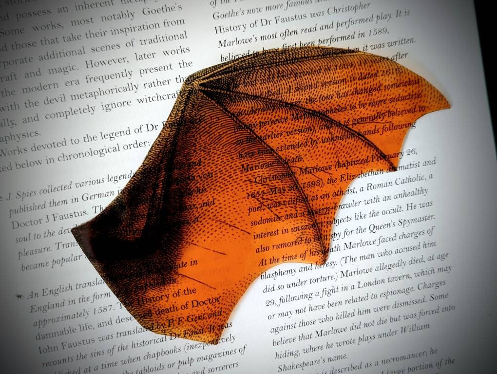 Clear Bookmark Orange Bat Wing Goth Gothic Halloween Horror Creepy Oddities