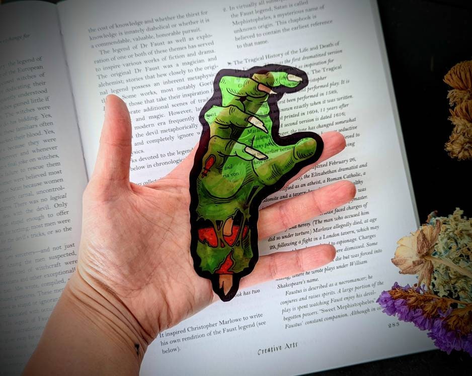 Clear Bookmark Zombie Hand Undead Monster Ghoul Goth Gothic Halloween Horror Creepy Oddities