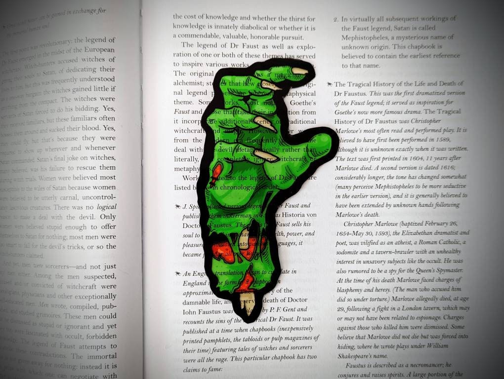 Clear Bookmark Zombie Hand Undead Monster Ghoul Goth Gothic Halloween Horror Creepy Oddities