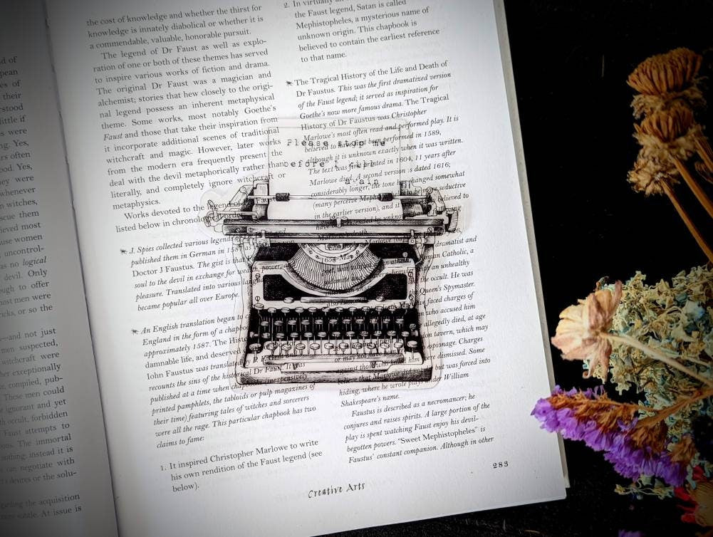 Clear Bookmark Typewriter Message Dark Goth Gothic Halloween Horror Creepy Oddities