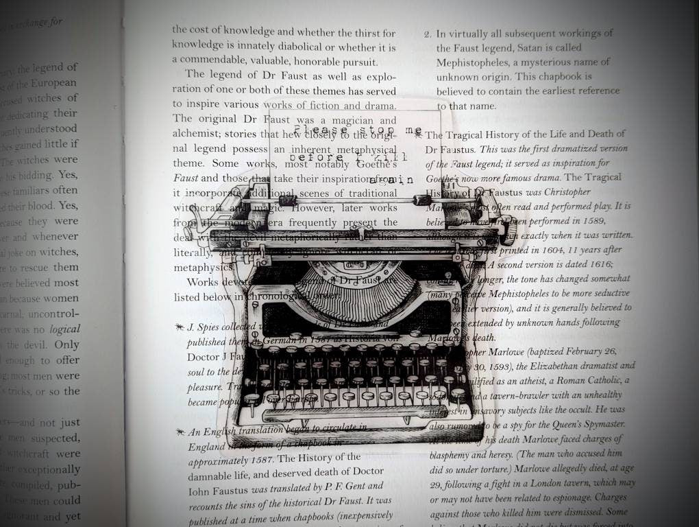 Clear Bookmark Typewriter Message Dark Goth Gothic Halloween Horror Creepy Oddities