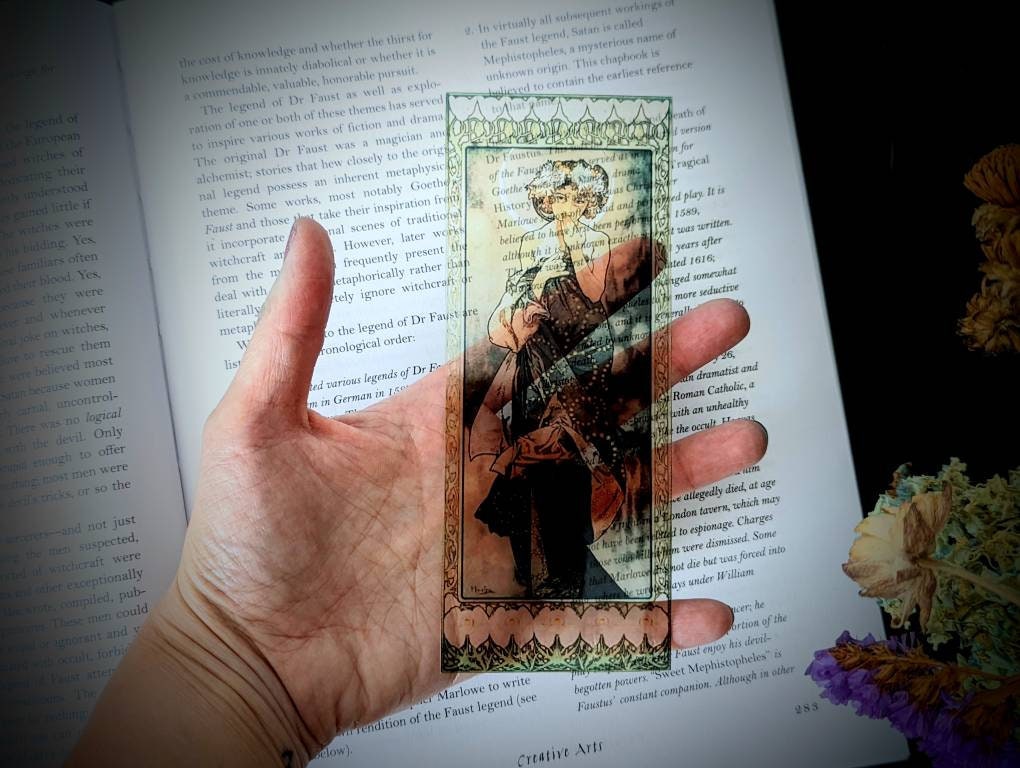 Clear Bookmark Alphonse Maria Mucha Clair de Lune The Moon French Art Nouveau Gift Dark Academia Handmade Artist Book Reader Gift