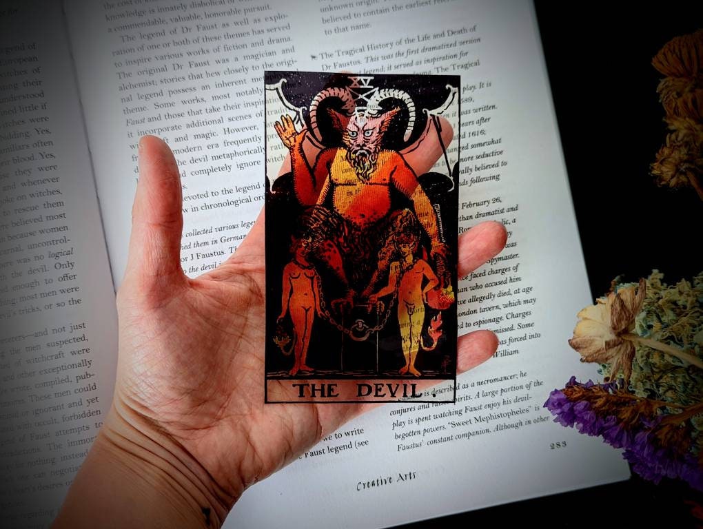 Clear Bookmark Devil Tarot Card Witch Witchcraft Occult Goth Gothic Halloween Horror Creepy Oddities