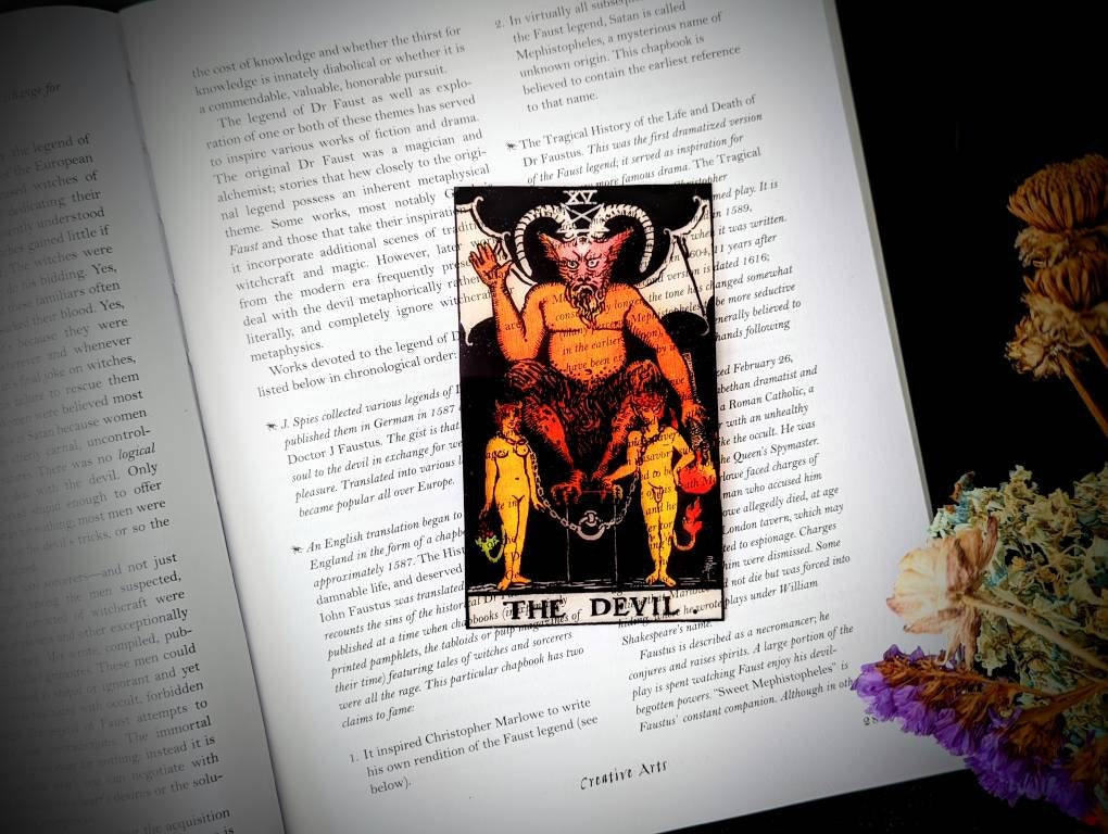 Clear Bookmark Devil Tarot Card Witch Witchcraft Occult Goth Gothic Halloween Horror Creepy Oddities