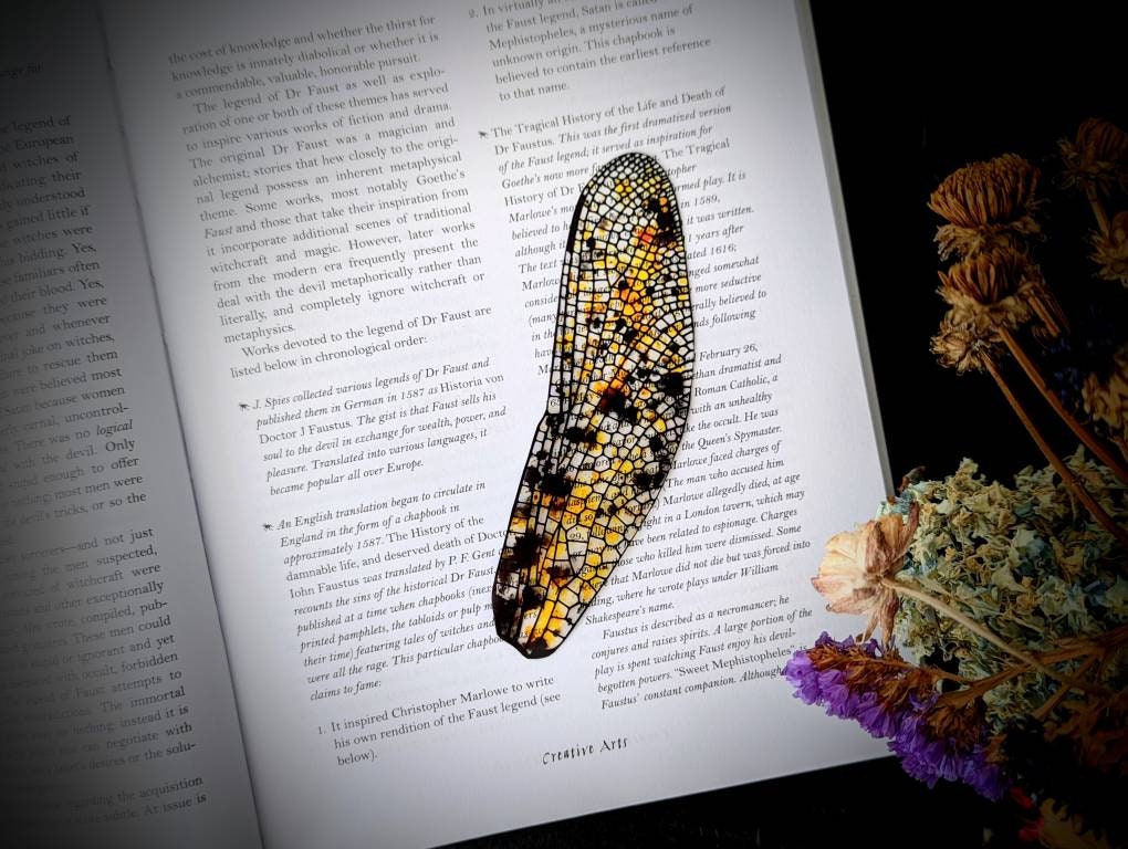 Clear Bookmark Dragonfly Insect Wing Yellow Black Nature Bug Durable Gift
