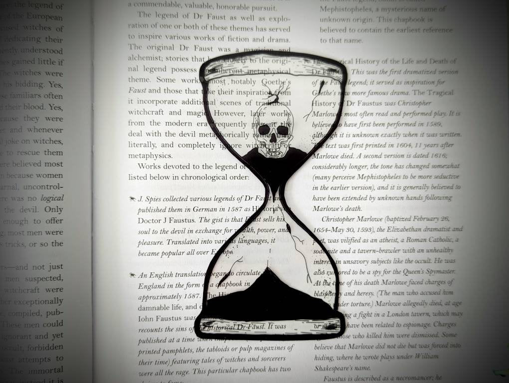 Clear Bookmark Skull Death Skeleton Hourglass Time Goth Gothic Halloween Horror Creepy Oddities Unique Dark Academia Book Reader Lover Gift