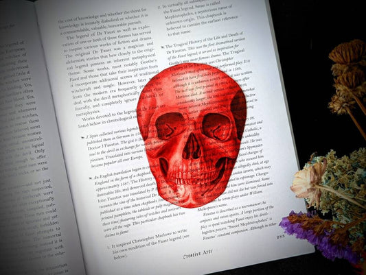 Red Skull Clear Bookmark Skeleton Goth Gothic Halloween Horror Creepy Spooky Anatomy Oddities