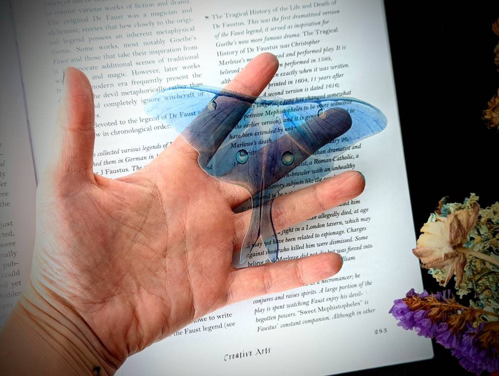 Clear Bookmark Luna Moth Blue Goth Gothic Witch Oddities Nature Bug Insect Butterfly