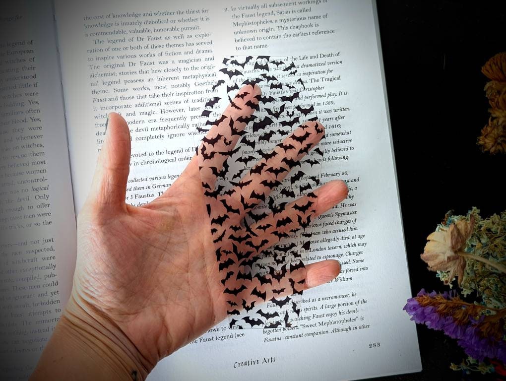 Clear Bookmark Bats Flying Coffin Goth Gothic Halloween Horror Creepy Oddities Weird Dark Art Decor