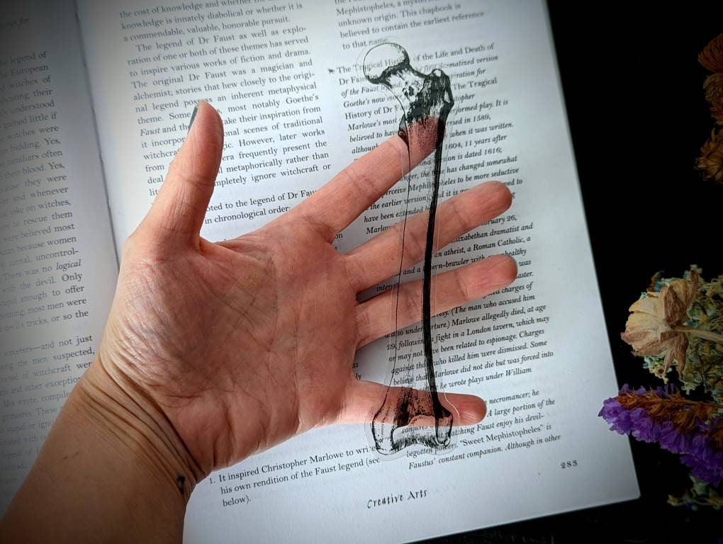 Clear Bookmark Human Femur Leg Skeleton Bone Bones Anatomy Medical Goth Gothic Halloween Horror Creepy Oddities Dark Weird Art
