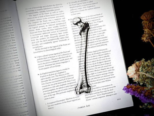 Clear Bookmark Human Femur Leg Skeleton Bone Bones Anatomy Medical Goth Gothic Halloween Horror Creepy Oddities Dark Weird Art