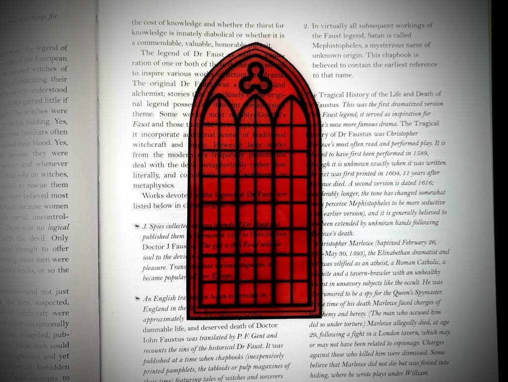 Clear Bookmark Red Cathedral Church Window Goth Gothic Halloween Horror Creepy Oddities