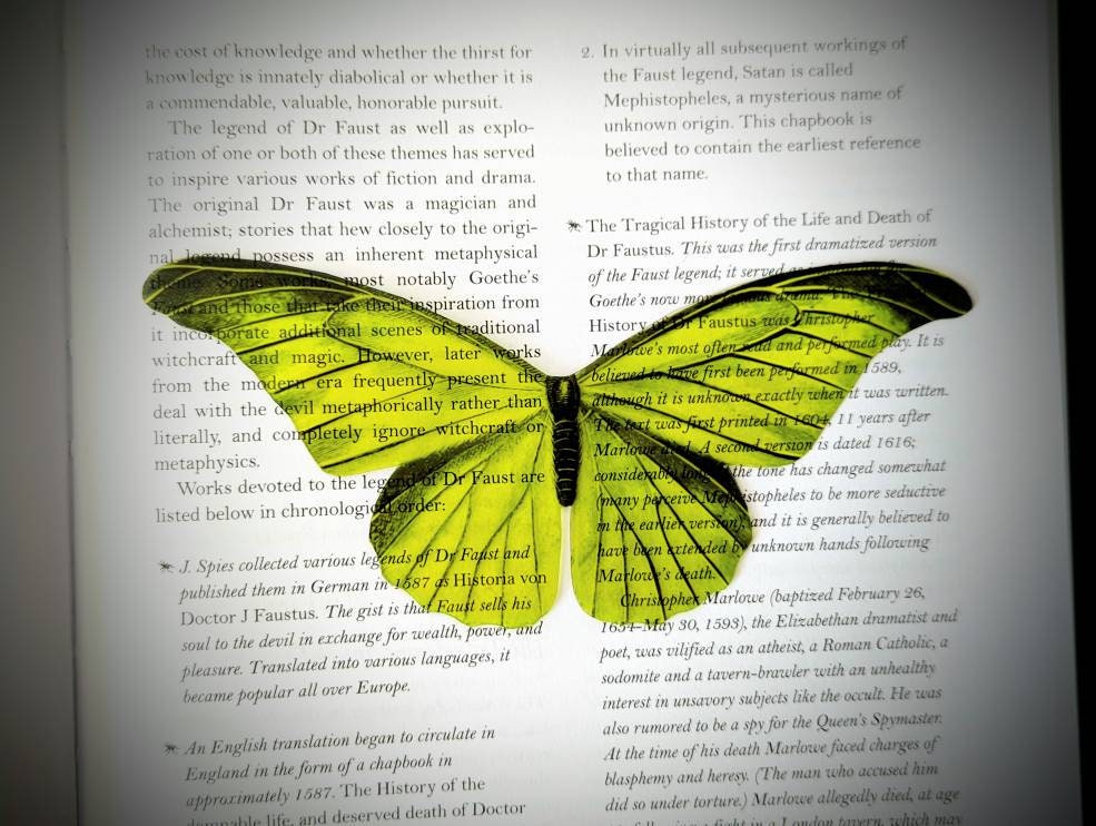 Neon Green Moth Butterfly Clear Bookmark Goth Gothic Halloween Horror Creepy Oddities Nature Bug Insect