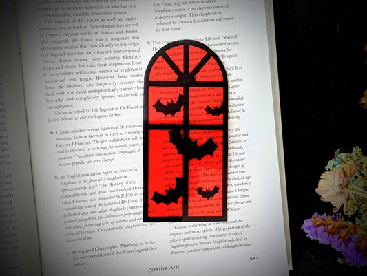 Red Halloween Window Bats Clear Bookmark Goth Gothic Halloween Horror Creepy Oddities