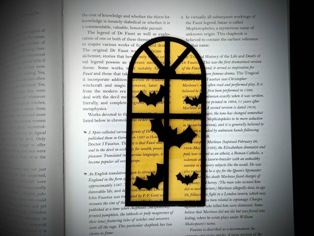 Yellow Halloween Window Bats Clear Bookmark Goth Gothic Halloween Horror Creepy Oddities