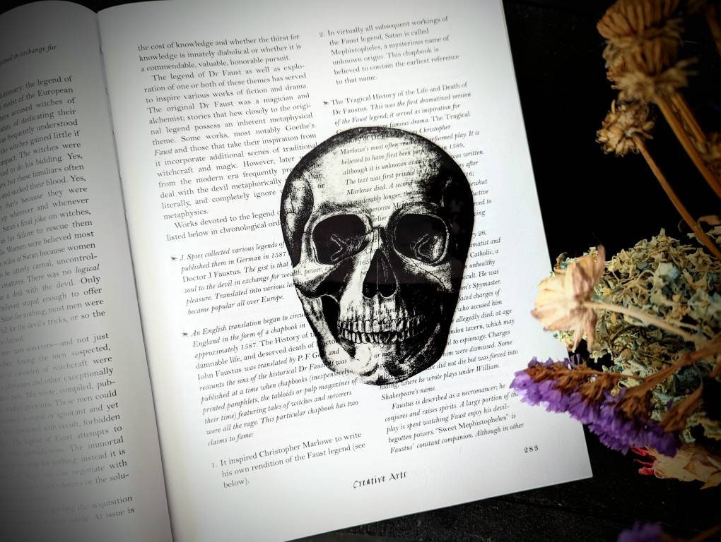 Clear Bookmark Human Skull Skeleton Goth Gothic Halloween Horror Creepy Spooky Anatomy Oddities