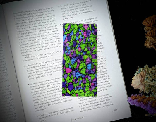 Clear Bookmark Stained Glass Mosaic Green Purple Goth Gothic Halloween Horror Creepy Oddities