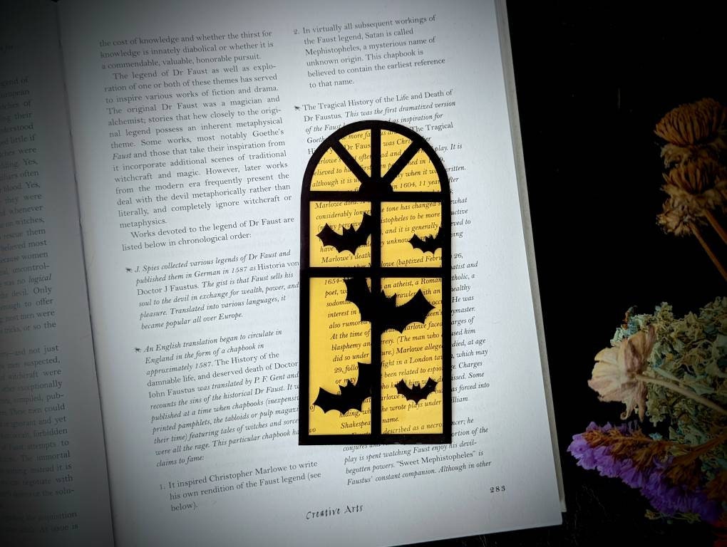Yellow Halloween Window Bats Clear Bookmark Goth Gothic Halloween Horror Creepy Oddities