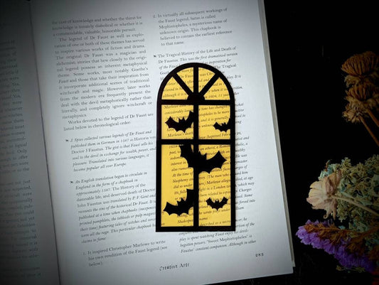 Yellow Halloween Window Bats Clear Bookmark Goth Gothic Halloween Horror Creepy Oddities