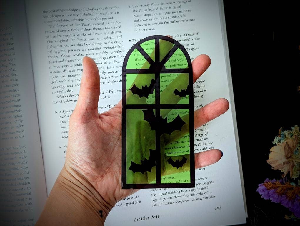 Green Halloween Window Bats Clear Bookmark Goth Gothic Halloween Horror Creepy Oddities
