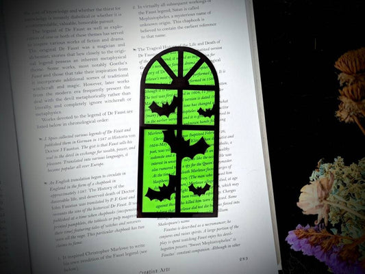 Green Halloween Window Bats Clear Bookmark Goth Gothic Halloween Horror Creepy Oddities