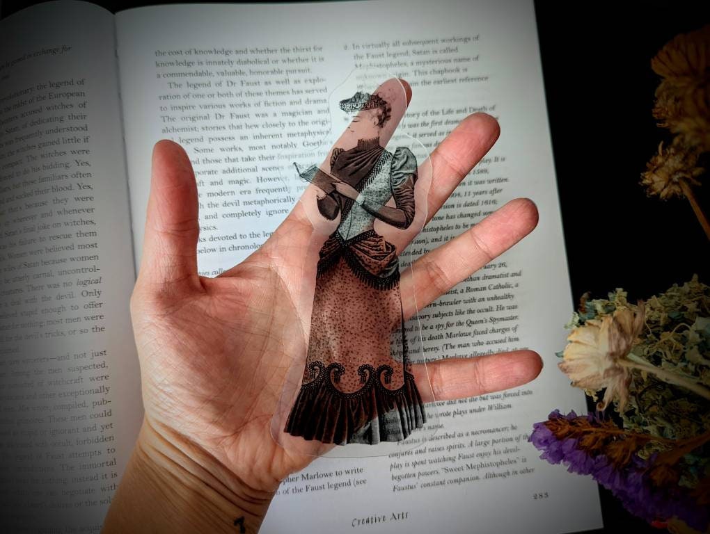 Clear Bookmark Victorian Lady Woman Reading Bookworm Steampunk Baroque Goth Gothic Halloween Horror Dark Academia Book Reader Lover Gift