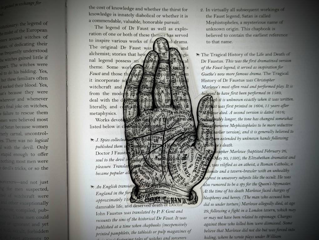 Clear Bookmark Palmistry Palm Reading Chart Witch Mystical Witchcraft Goth Gothic Halloween Horror Creepy Oddities