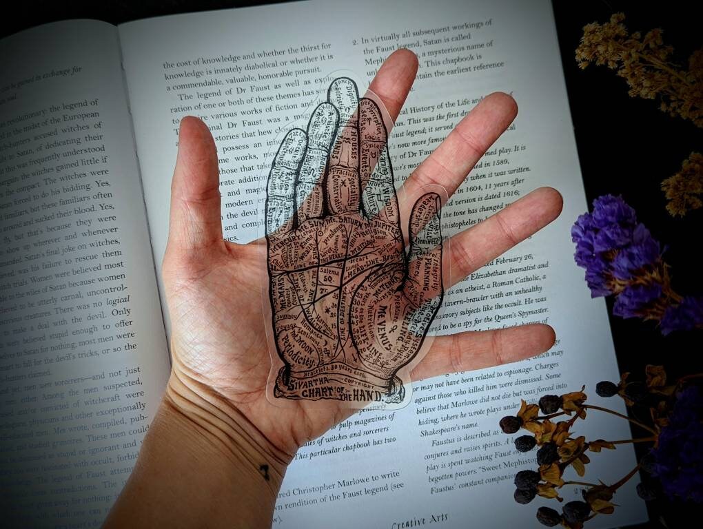 Clear Bookmark Palmistry Palm Reading Chart Witch Mystical Witchcraft Goth Gothic Halloween Horror Creepy Oddities