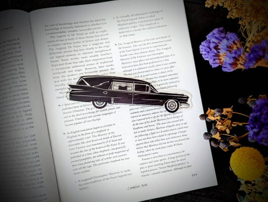 Clear Bookmark Vintage Hearse Mortuary Mortician Funeral Funerary Death Cab Macabre Morbid Goth Gothic Halloween Horror Creepy Oddities