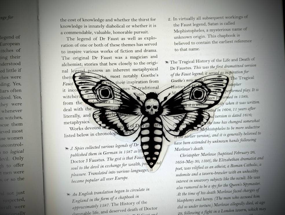 Clear Bookmark Death's Head Hawk Moth Goth Gothic Halloween Horror Creepy Oddities Nature Bug Insect
